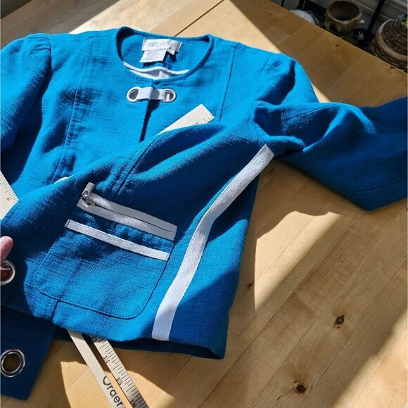 Blue White Nautical Cotton Linen Resort Blazer Suit Jacket Sailor Beachy Boating - Picture 2 of 12